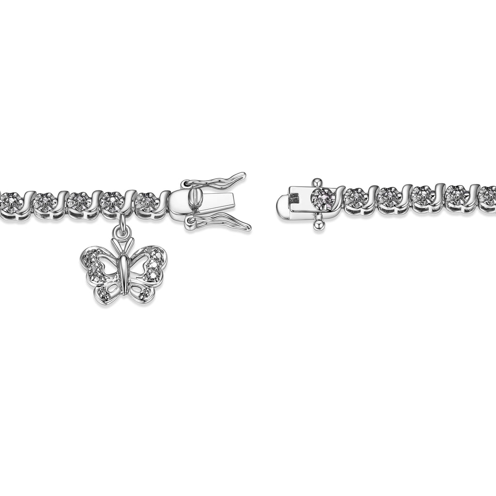 18K Yellow Plated Diamond Accent Cross Charm Tennis Bracelet, 7.25"