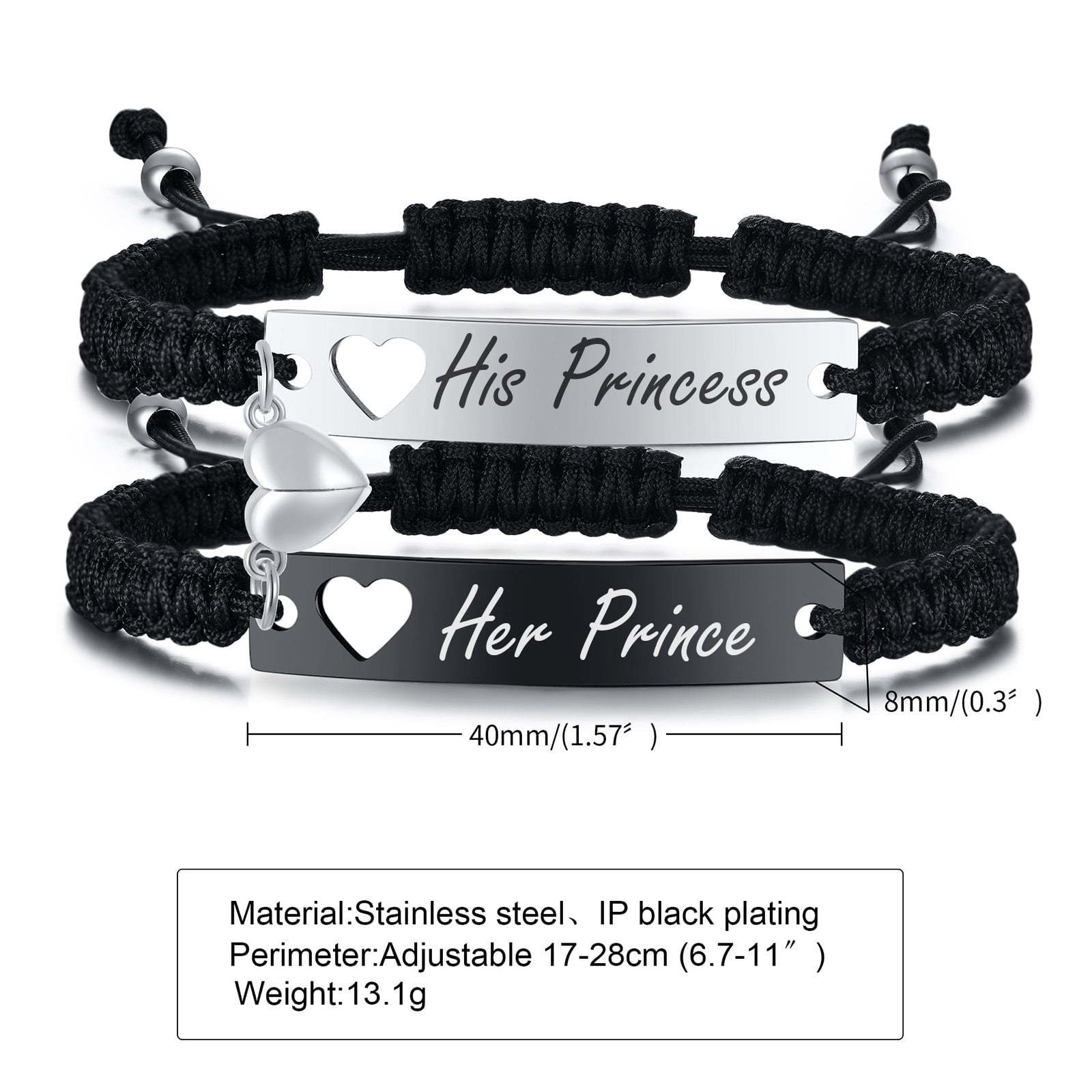 Magnetic Couples Bracelet, Adjustable Matching Macrame Bracelets, Stainless Steel Distance Relationship Bracelet, BF and GF Gifts