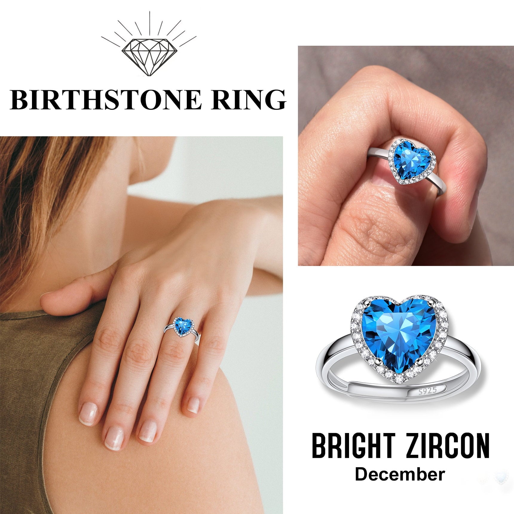S925 Sterling Heart Rings for Women Sparkle Open Band Ring July Created Ruby Rings Size 6-12