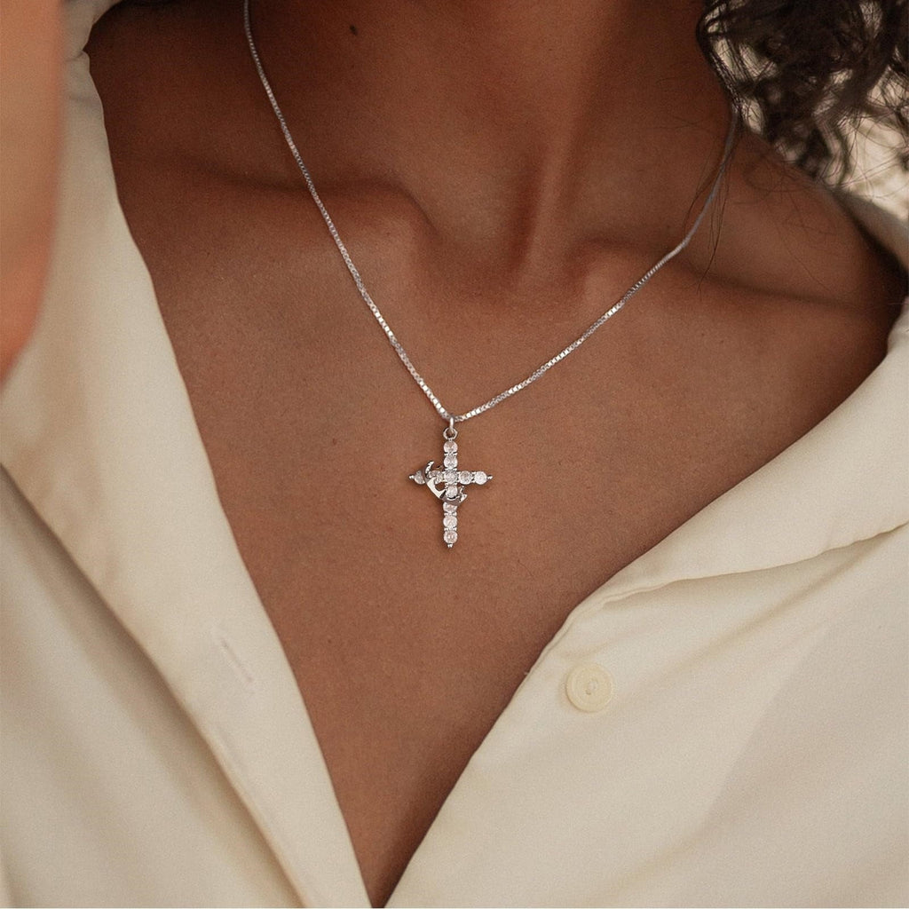14K Plated Zirconia Cross Pendant Necklace for Women with 925
