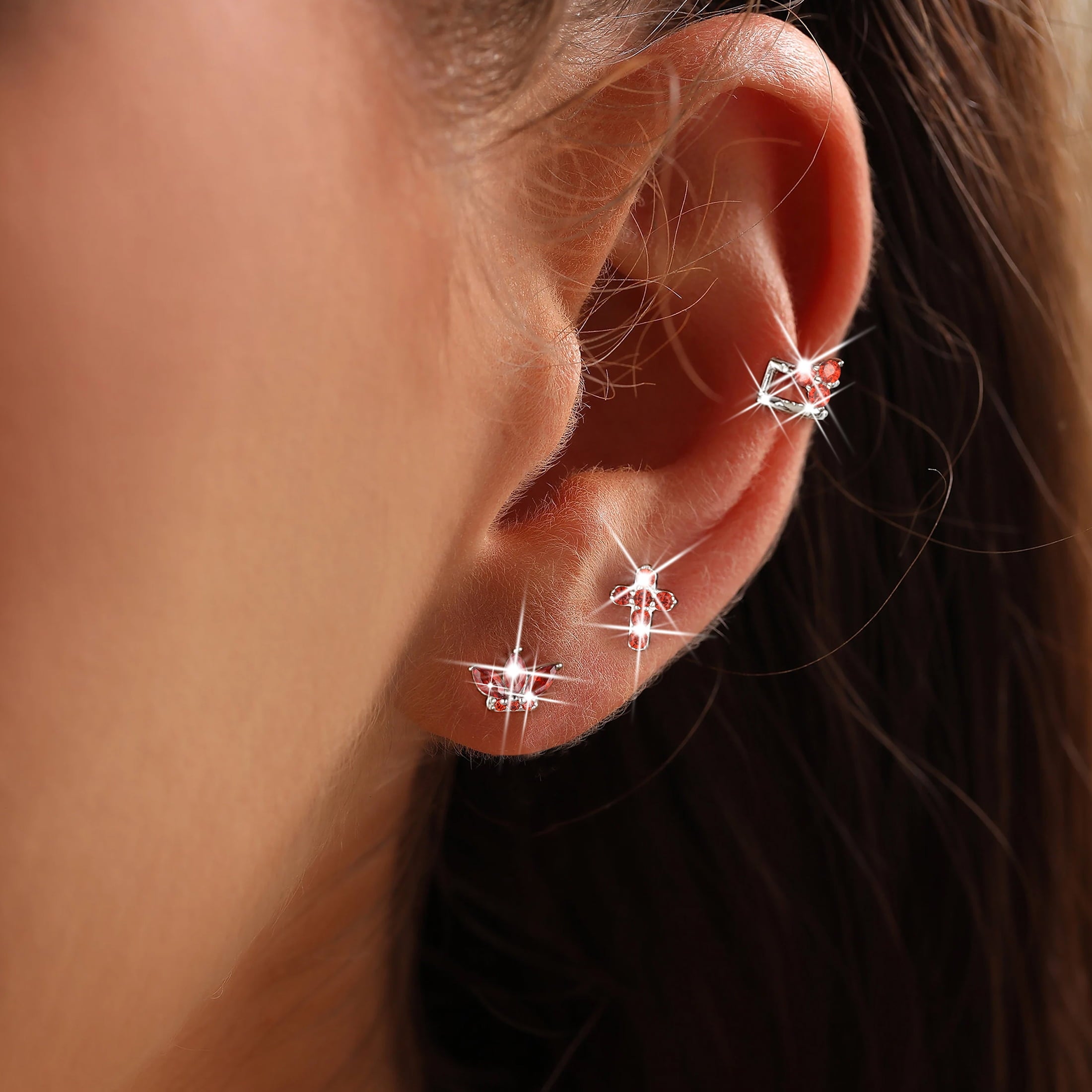 3 Pairs 925 Sterling Cross Earrings Set for Women, Flower Studs and Ear Cuffs Jewelry Set for Her