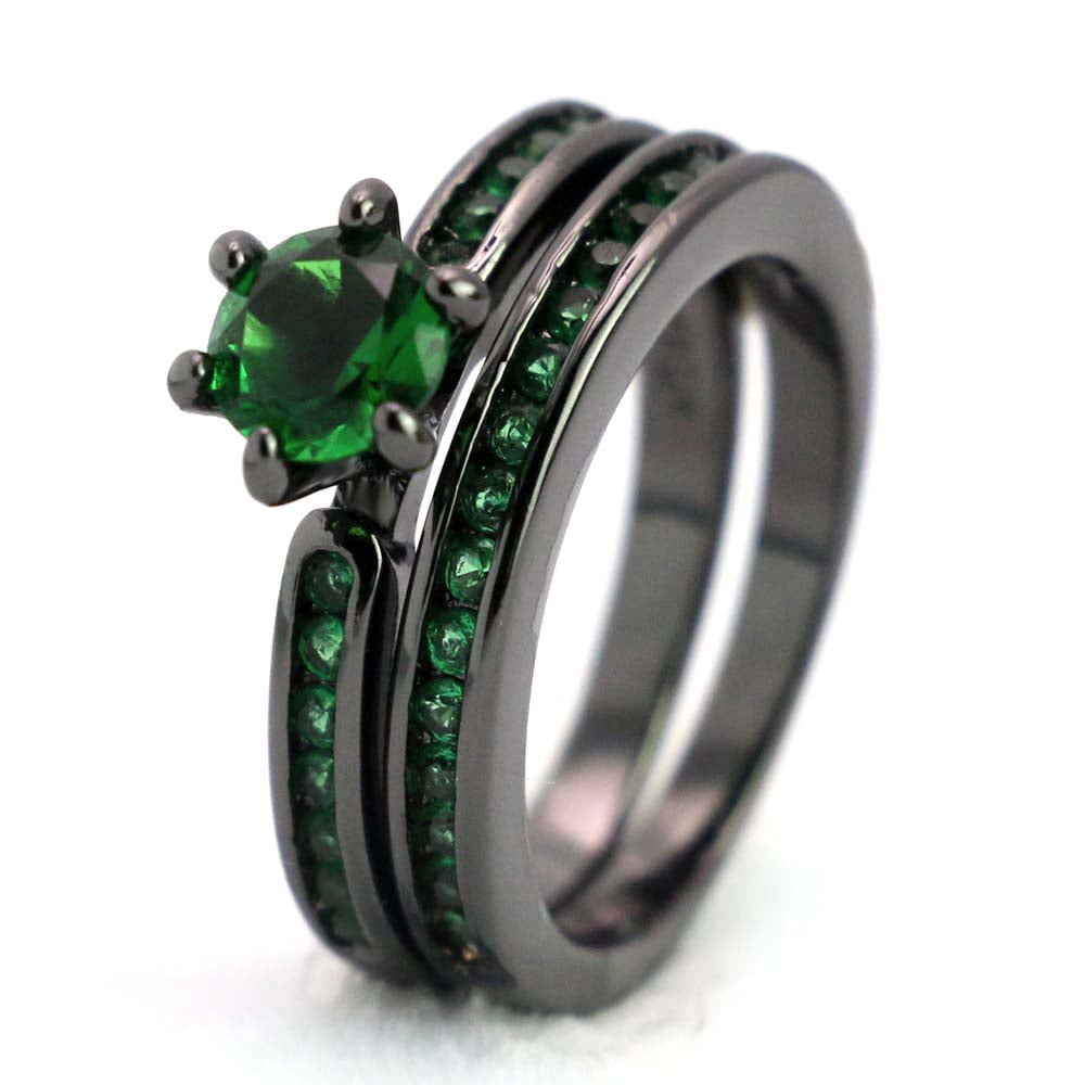 Matching Rings Couple Rings Black Plated 1CT Purple Cz Women Wedding Ring Sets