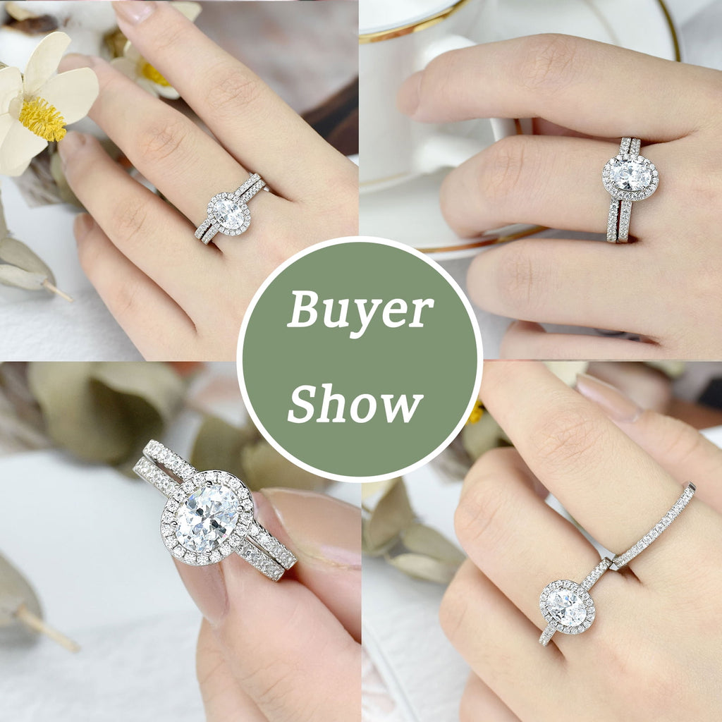 2Ct Round Cut Wedding Rings for Women Halo Engagement Ring Sets 925 Sterling CZ Size 8