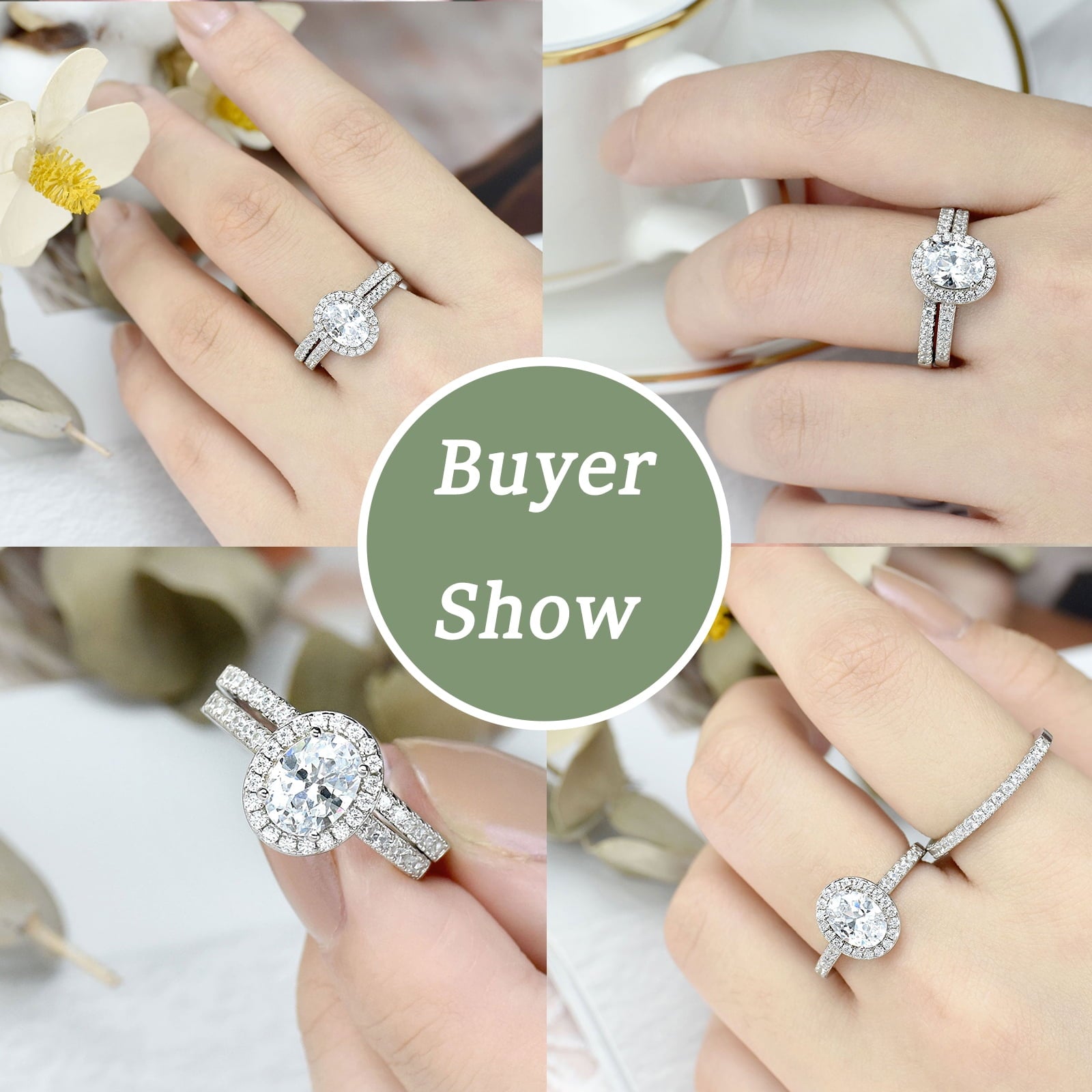2Ct Round Cut Wedding Rings for Women Halo Engagement Ring Sets 925 Sterling CZ Size 8