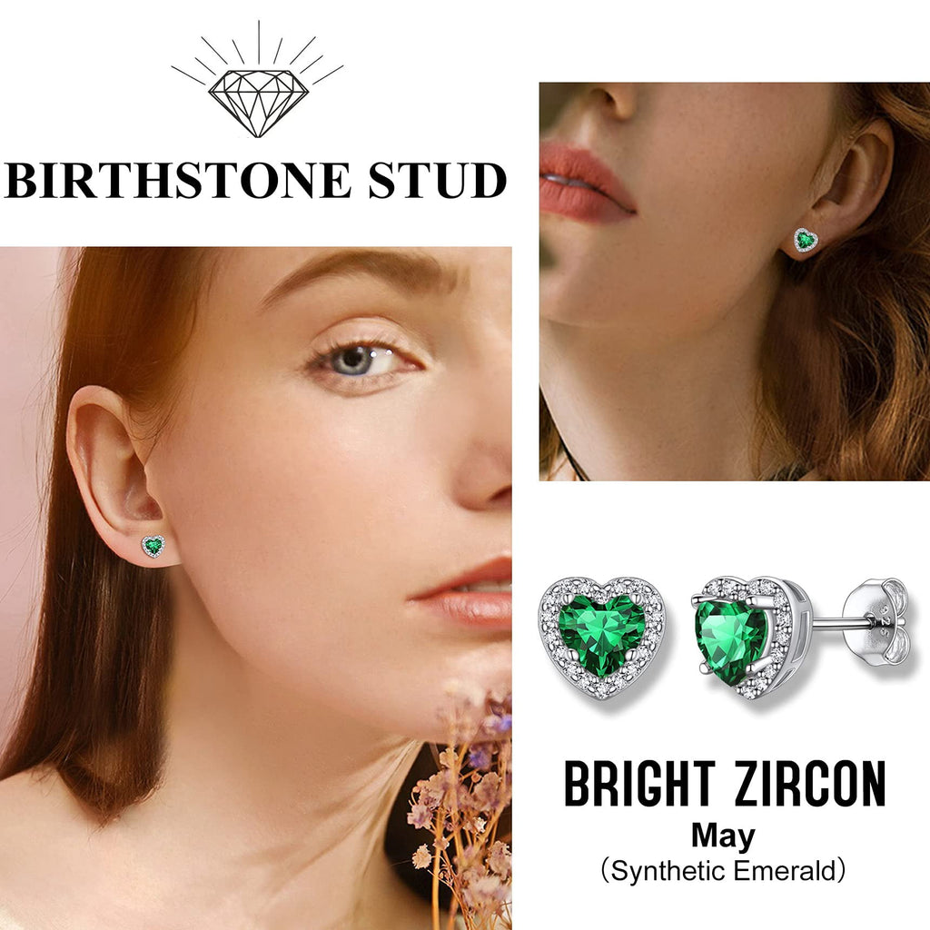 Stud Earrings for Women, 925 Sterling Heart Created Diamond Studs Earrings / Gifts - September