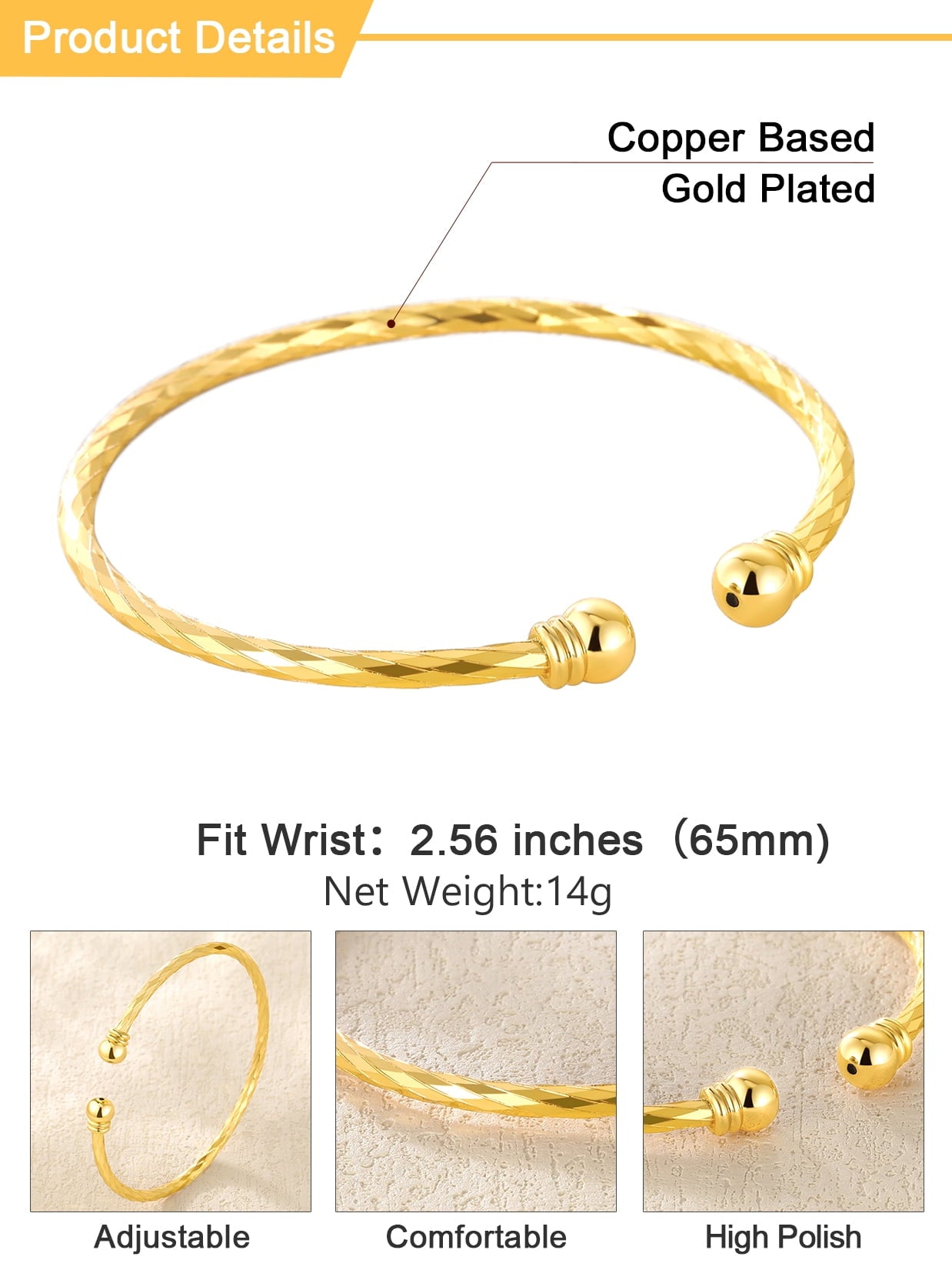 Twisted Bracelet for Women Open Bracelet Jewelry Solid Cuff Bangle