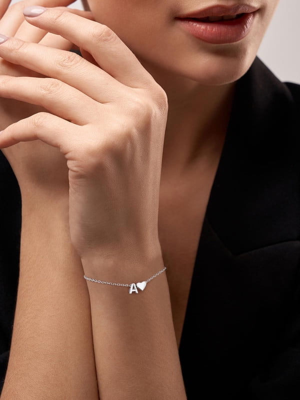 Women's Sterling Bracelets Heart &amp; Alphabet Letter A Initial Bracelet Charm Jewelry Gifts for Her