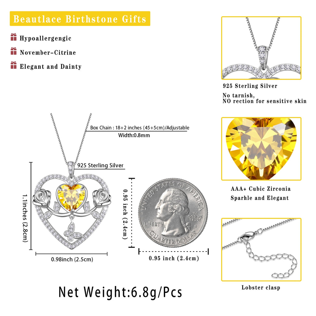 925 Sterling Necklace Rose Flower Heart Pendant Jewelry Valentines Gifts for Women Mom Wife/Lover