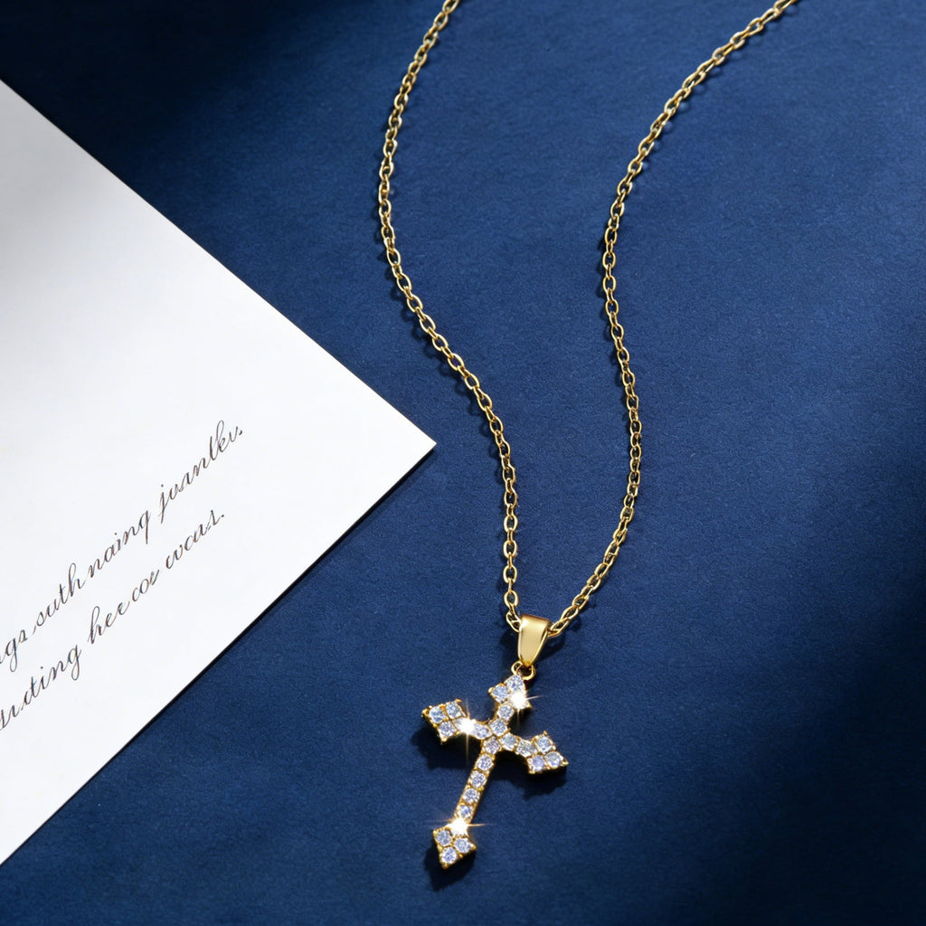 14K Plated Zirconia Cross Pendant Necklace for Women with 925