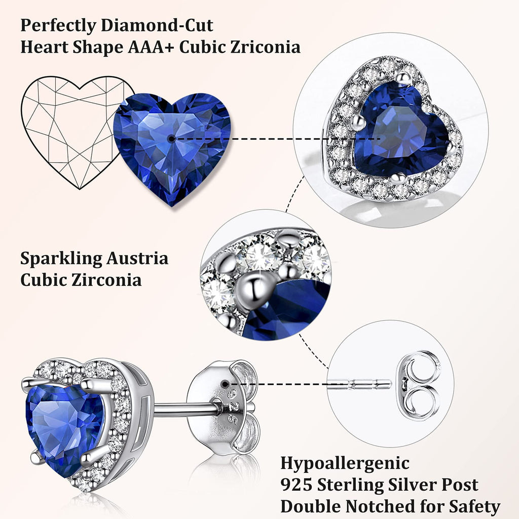 Stud Earrings for Women, 925 Sterling Heart Created Diamond Studs Earrings / Gifts - September
