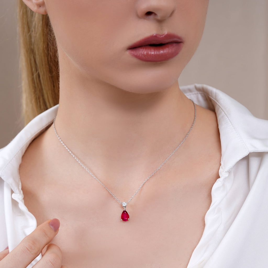 3.25 Cubic Zirconia April - Round and Pear Cut Dangle Pendant Necklace in 18k White Plated for Women