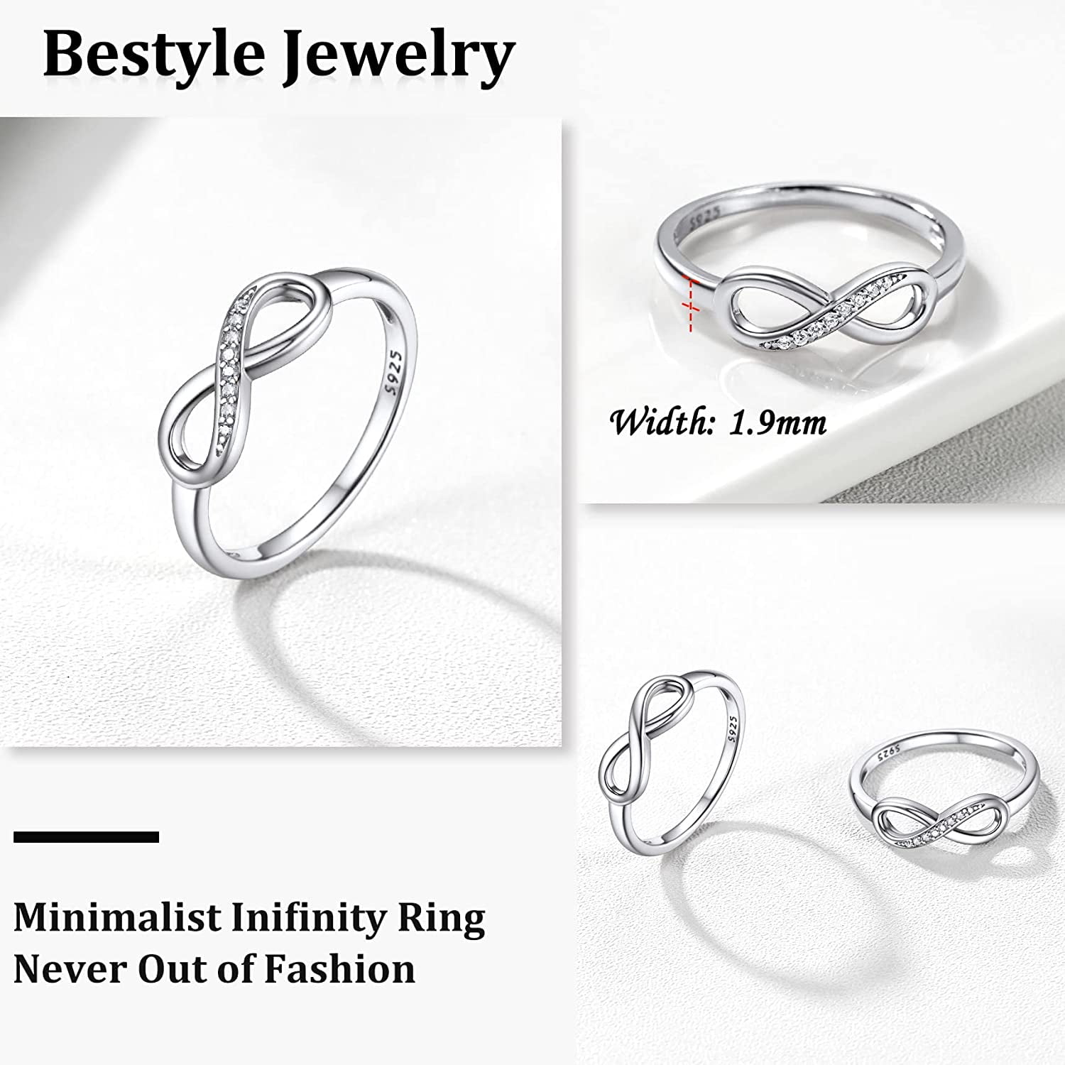 Created Diamond Engagement Rings for Women 925 Sterling Infinity Wedding Band Gifts Size 4-12