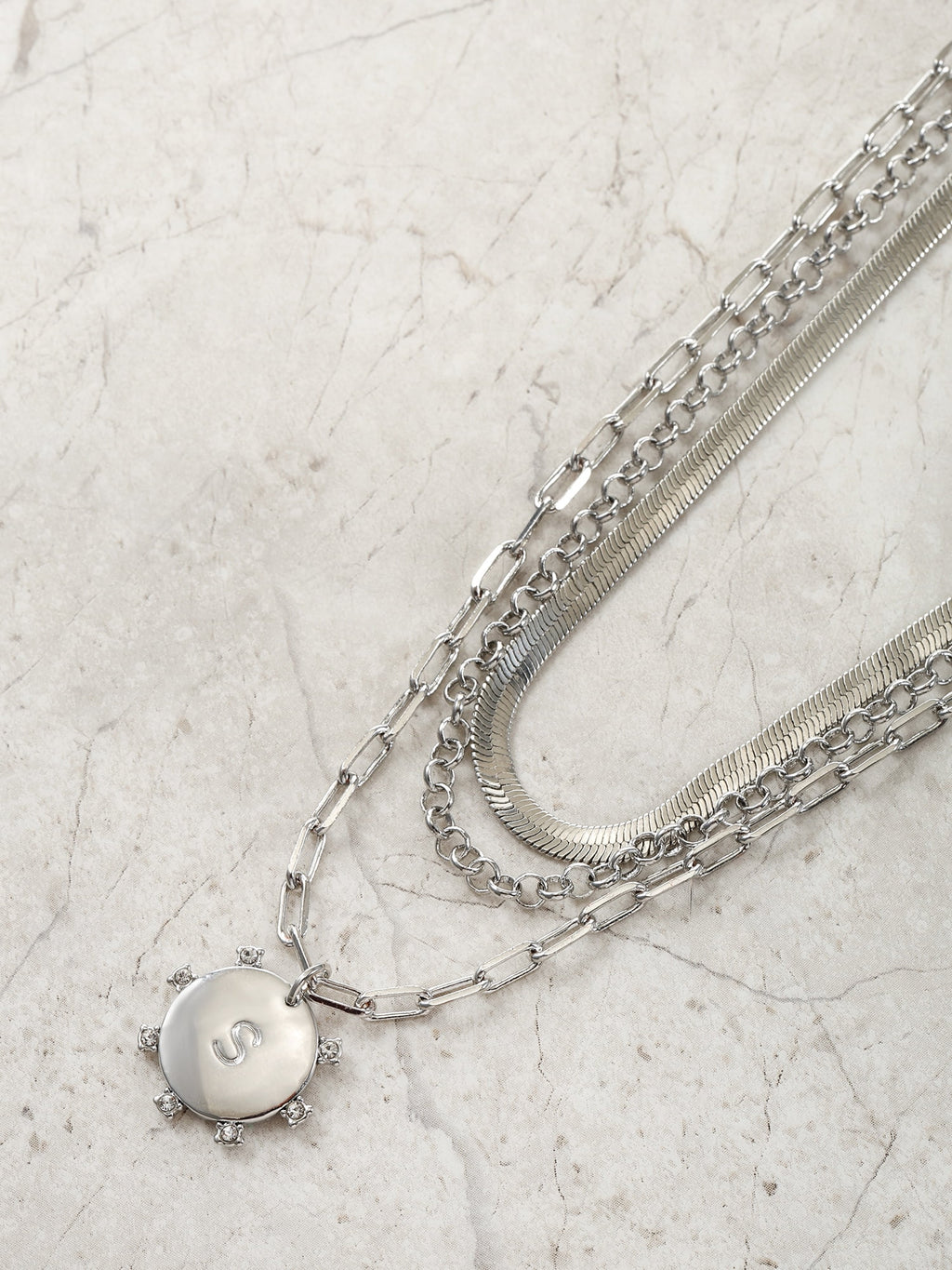 Silvertone Necklace, 3 Piece, Initial A