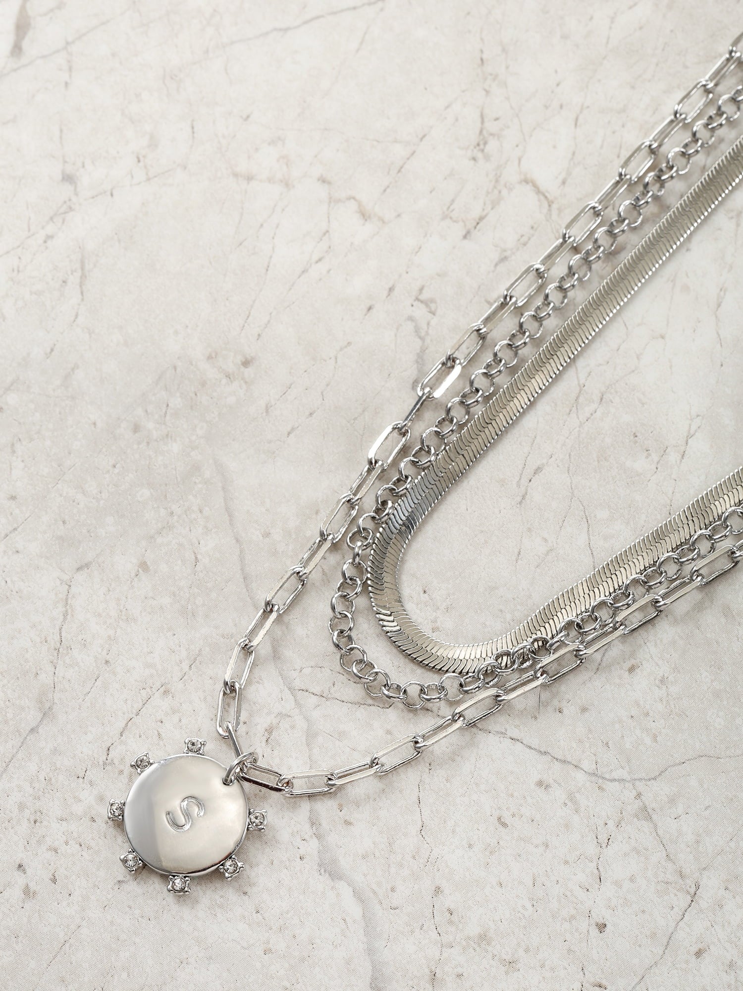 Silvertone Necklace, 3 Piece, Initial A