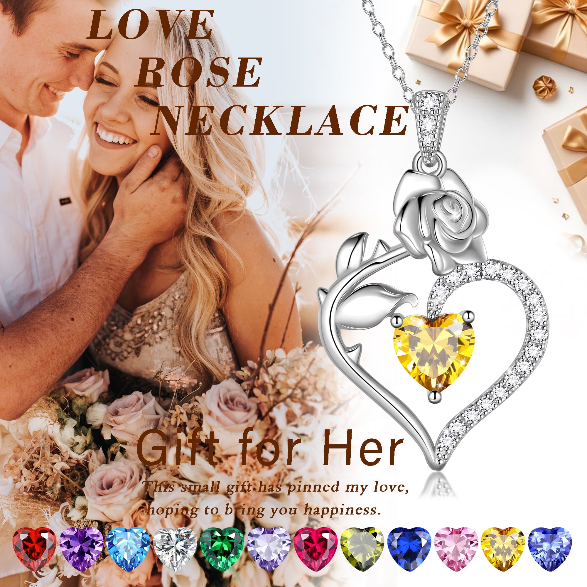 925 Sterling Necklace Rose Flower Heart Pendant Jewelry Valentines Gifts for Women Mom Wife/Lover
