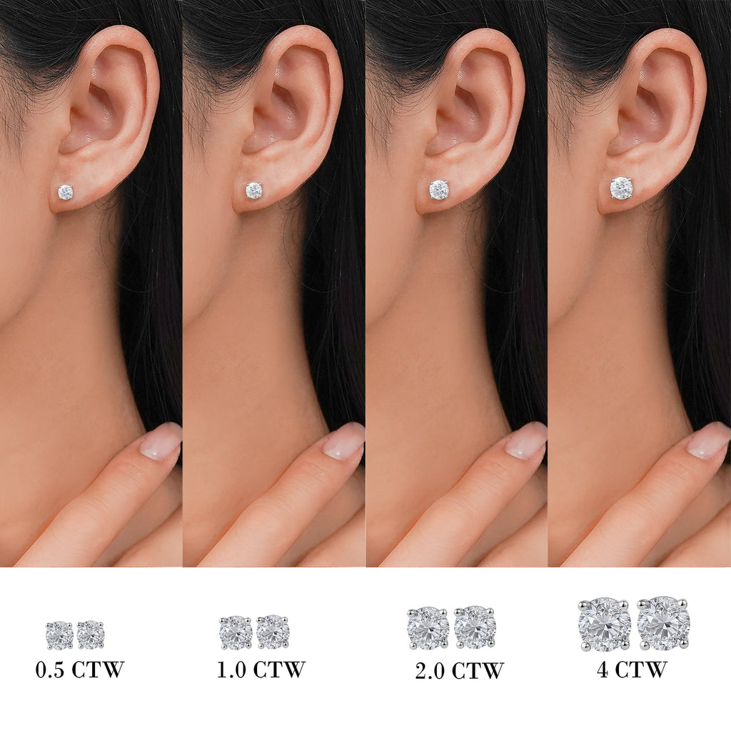 4 Prong 2 Round Shaped Solitaire Stud Earrings in 18k White Plating for Women