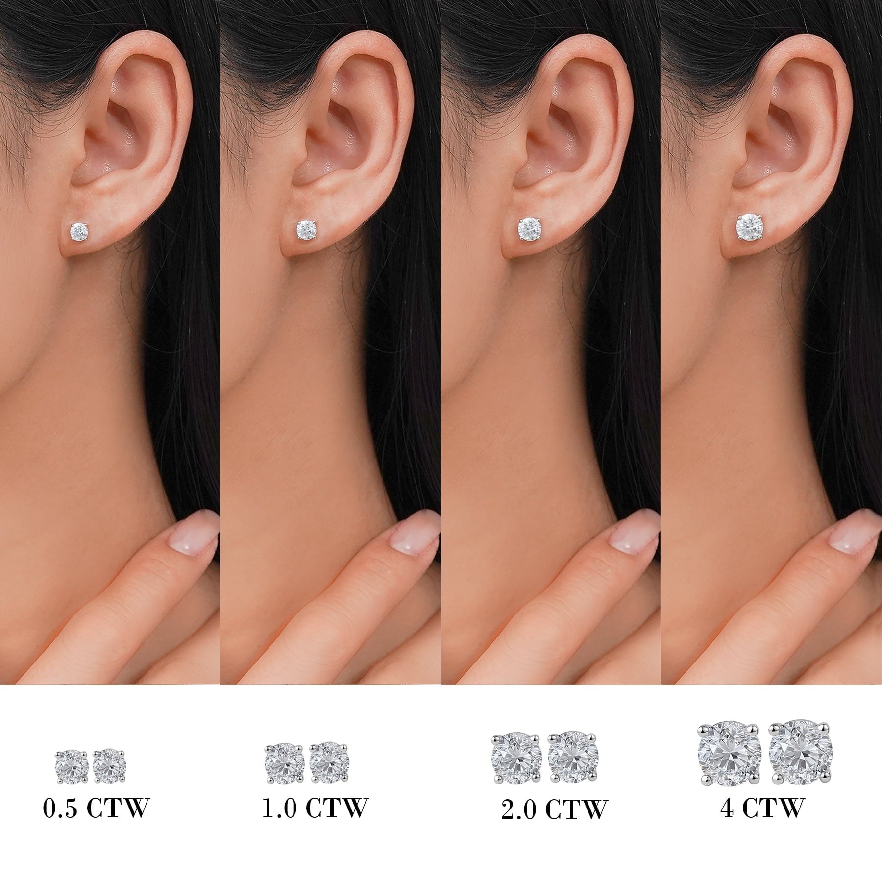 4 Prong 2 Round Shaped Solitaire Stud Earrings in 18k White Plating for Women