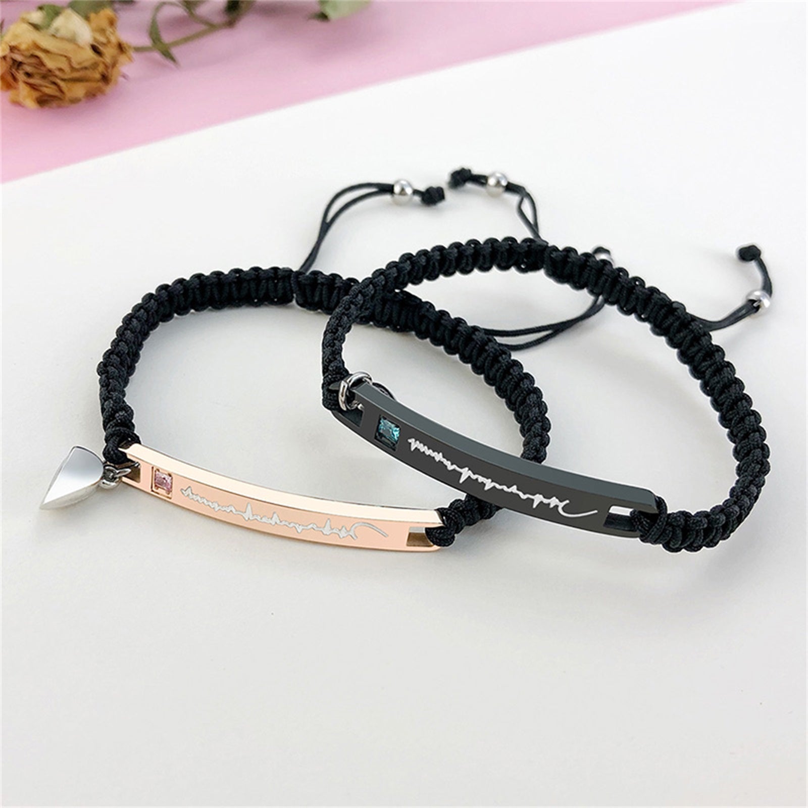 Magnetic Couples Bracelet, Adjustable Matching Macrame Bracelets, Stainless Steel Distance Relationship Bracelet, BF and GF Gifts