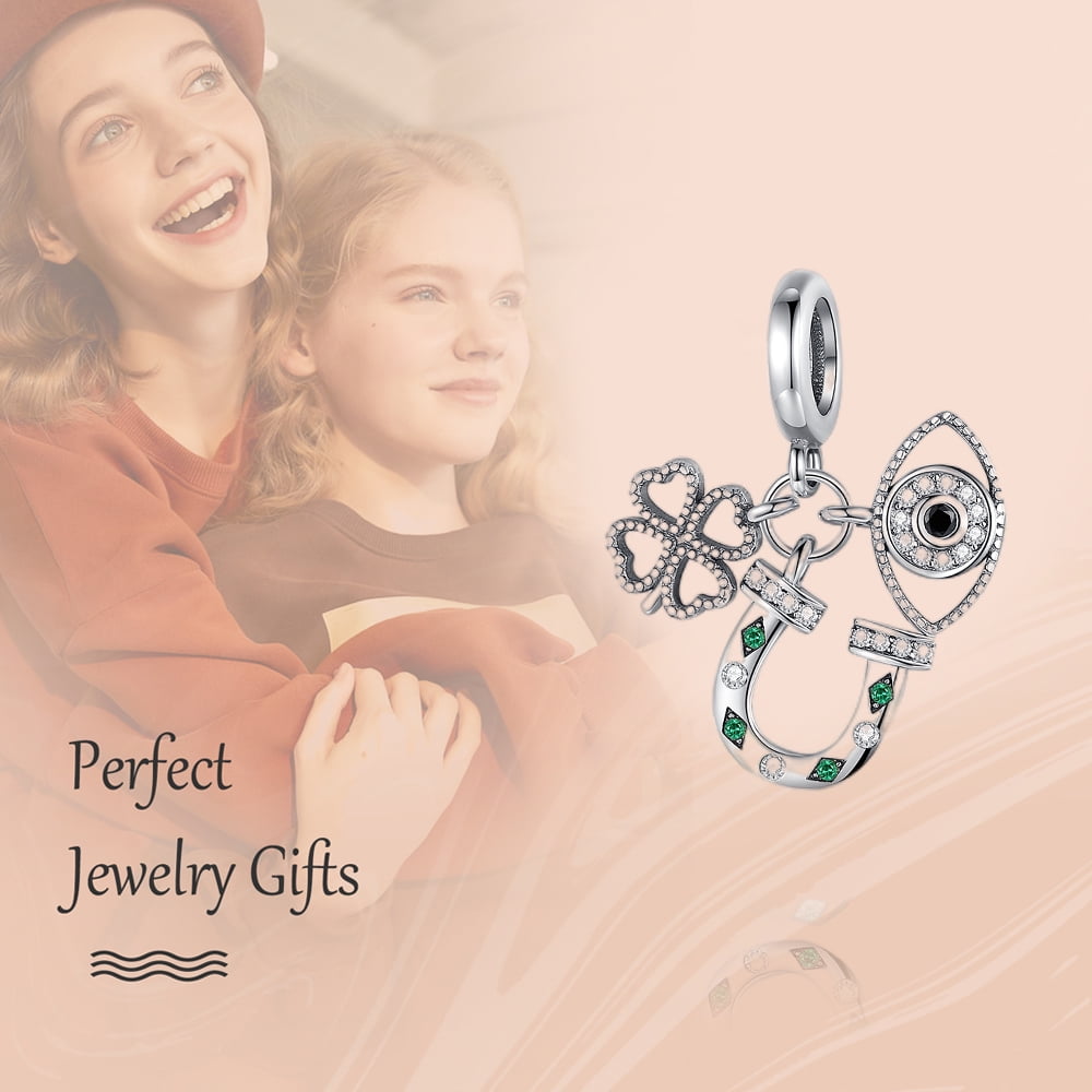 925 Sterling Charm for Bracelets Four Leaf Clover Lucky OpenWork Bead Charm Women Bracelet Charm