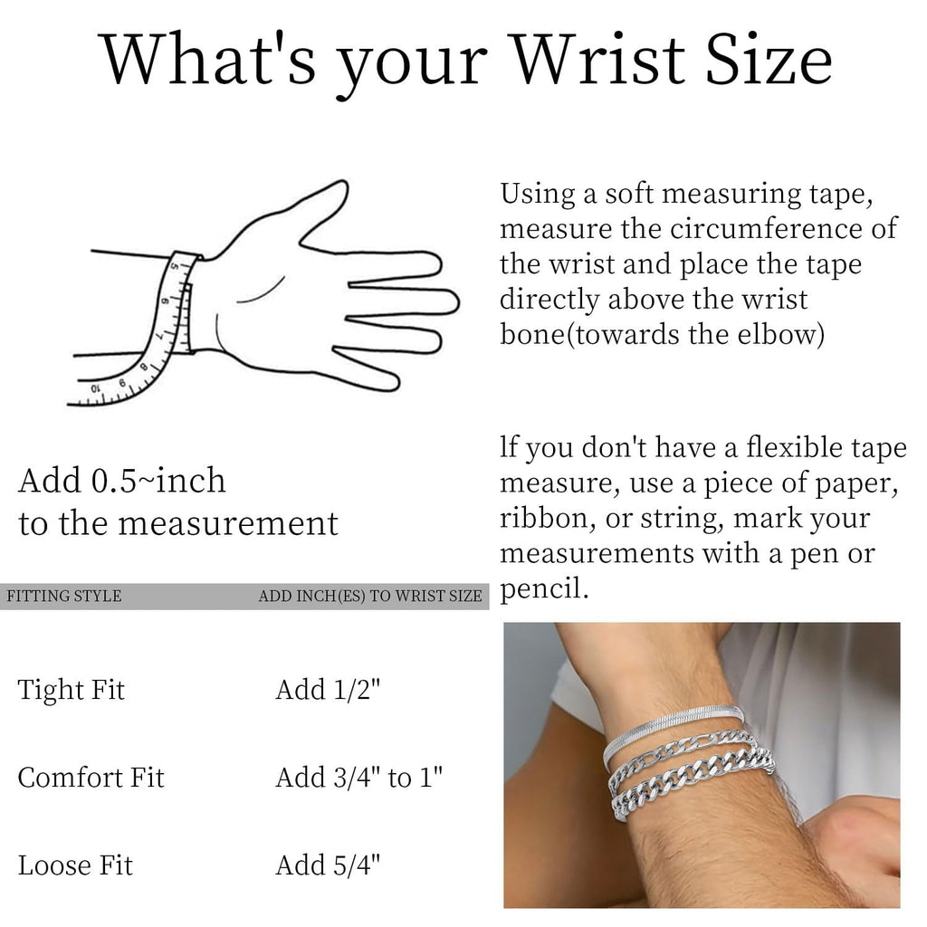 3 Pcs Sterling Plated Bracelets for Men Women Boys Charm Cuban Figaro Herringbone Chain Bracelets Set Easter Basket Stuffers Jewelry Gifts Teen Adults Kids 6.5/7/7.5/8.3/9 Inch