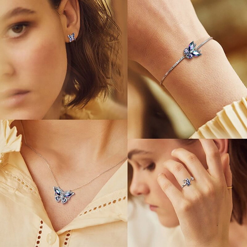 December Tanzanite Blue Butterfly Necklaces 925 Sterling Pendant Jewelry for Women Wife