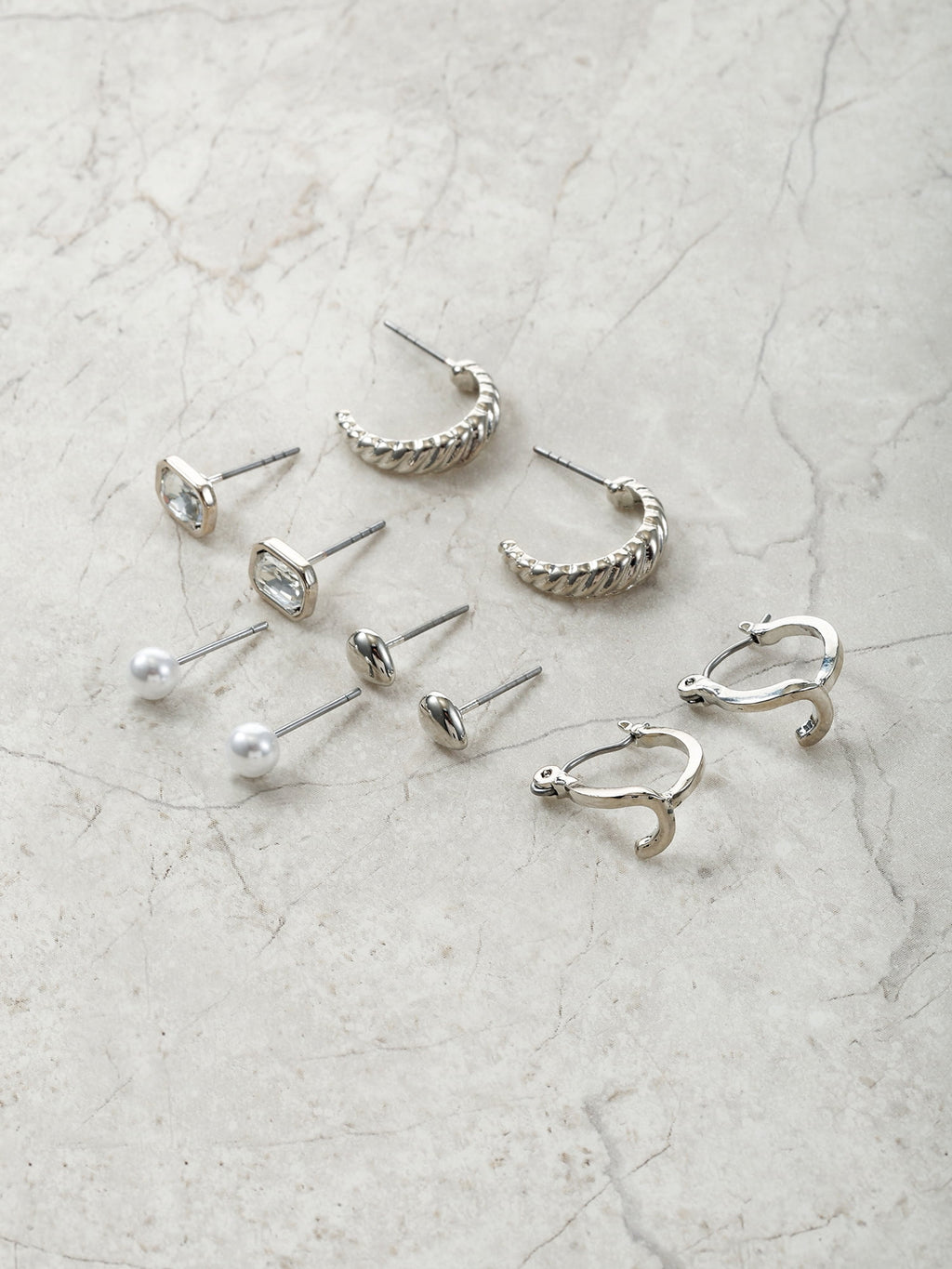 Silvertone Multi Earring Set, 5 Pairs, Initial B