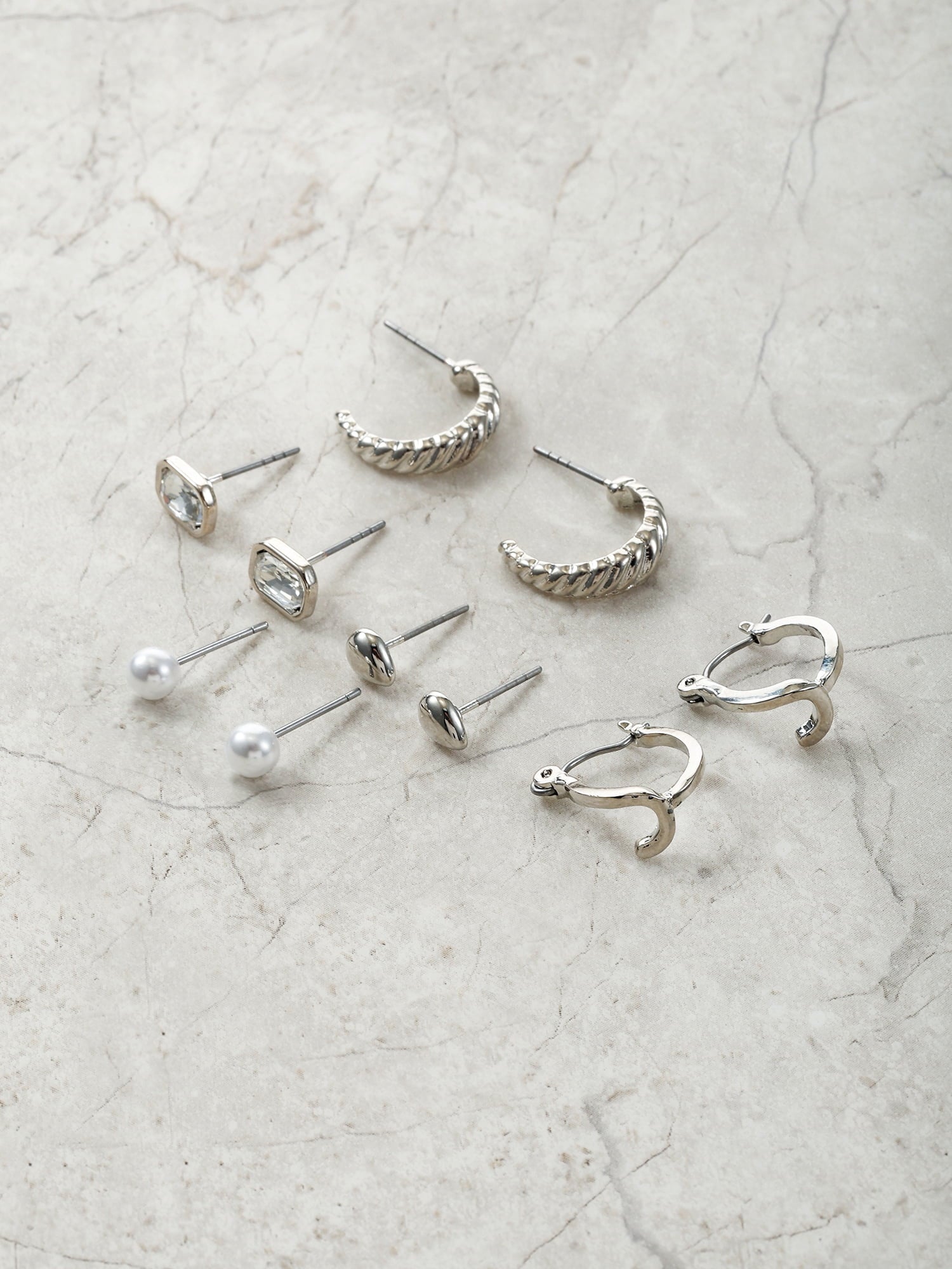 Silvertone Multi Earring Set, 5 Pairs, Initial B