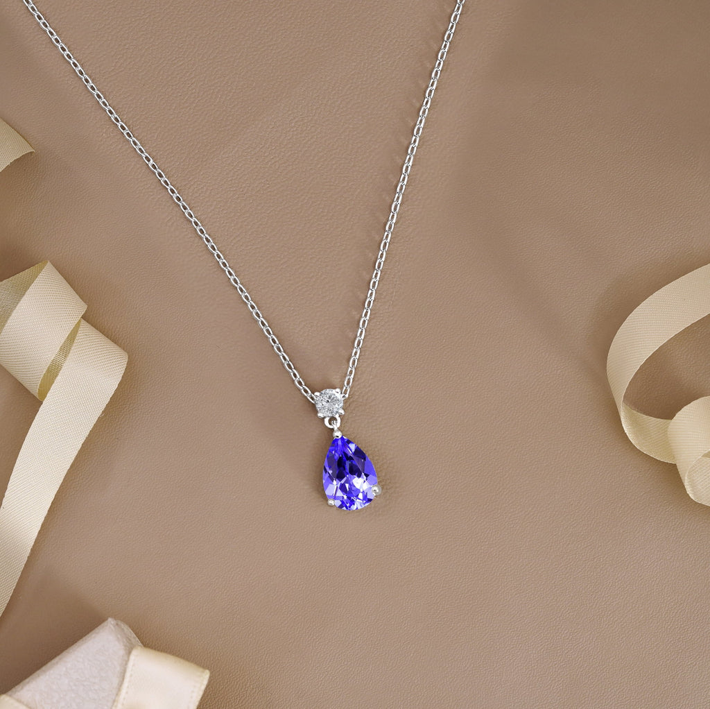 3.25 Cubic Zirconia April - Round and Pear Cut Dangle Pendant Necklace in 18k White Plated for Women