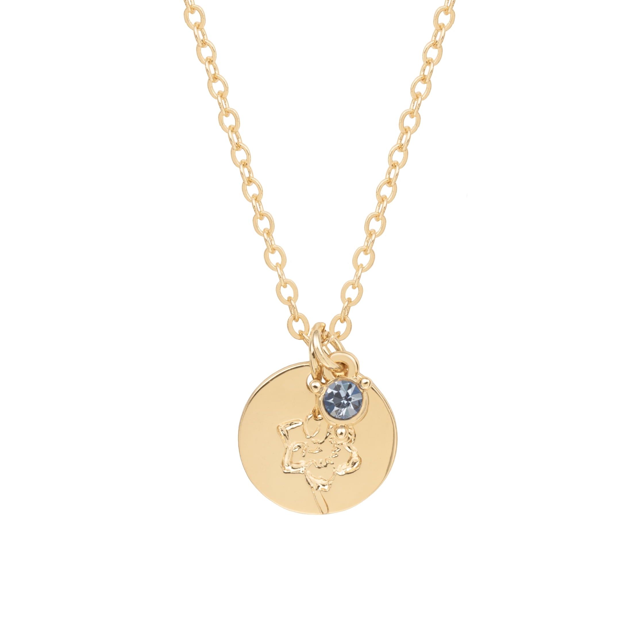 Women’s March Necklace, Tone Chain with Light Azure Stone &amp; Daffodil Flower