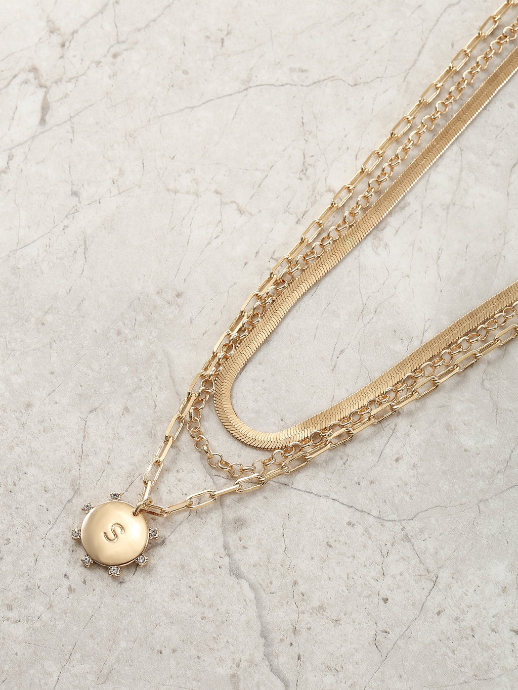 Goldtone Necklace, 3 Piece, Initial J