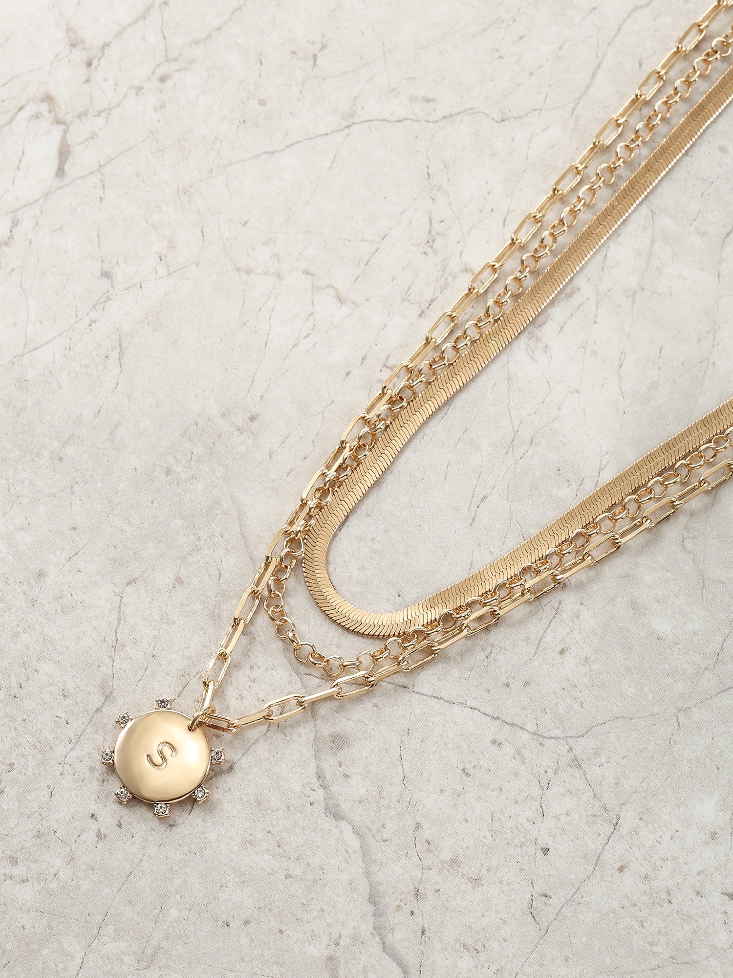 Goldtone Necklace, 3 Piece, Initial J