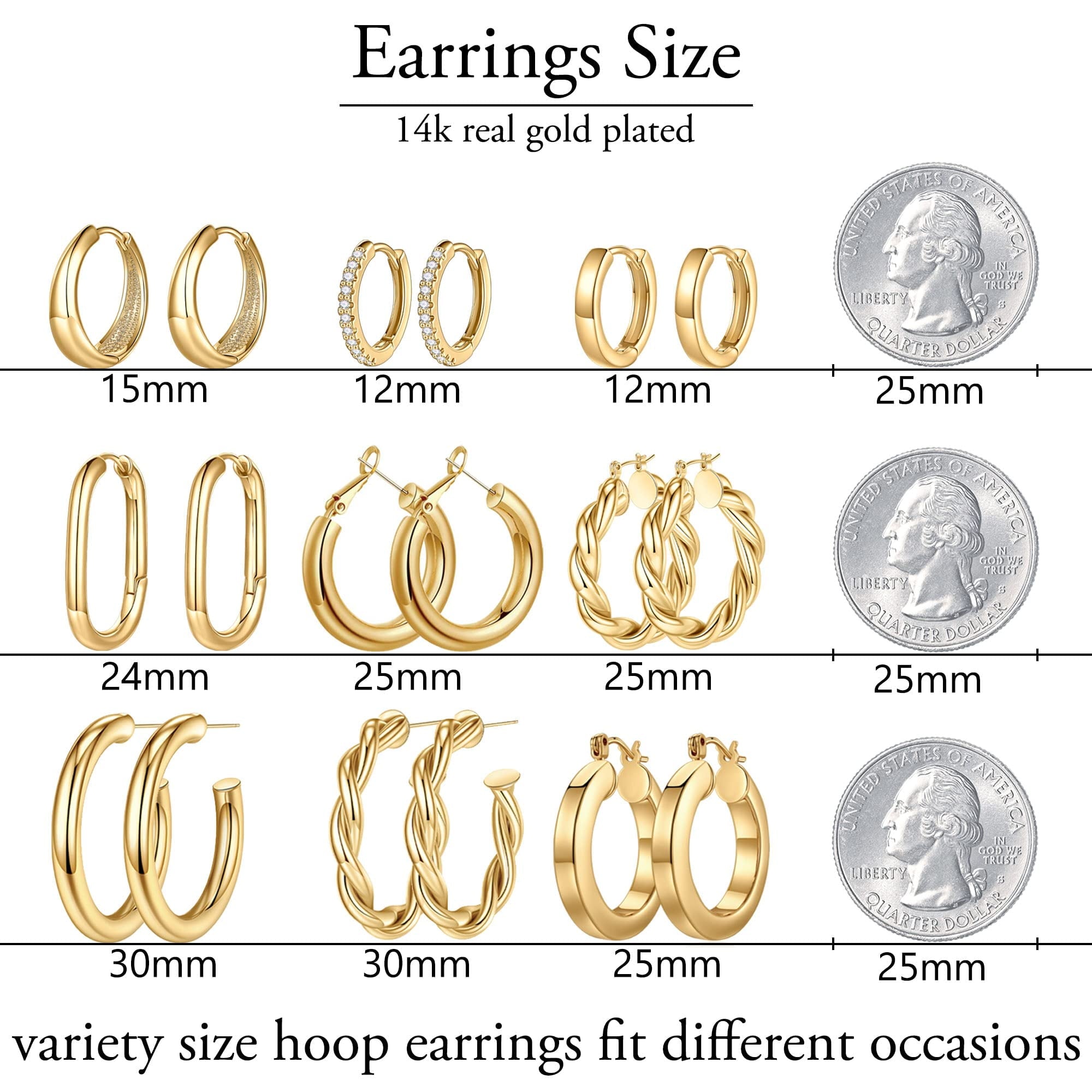 9 Pairs 14K Plated Chunky Twisted Huggie Hoop Earrings Set for Women Waterproof Thick Lightweight Jewelry Trend Easter Gifts for Women Her