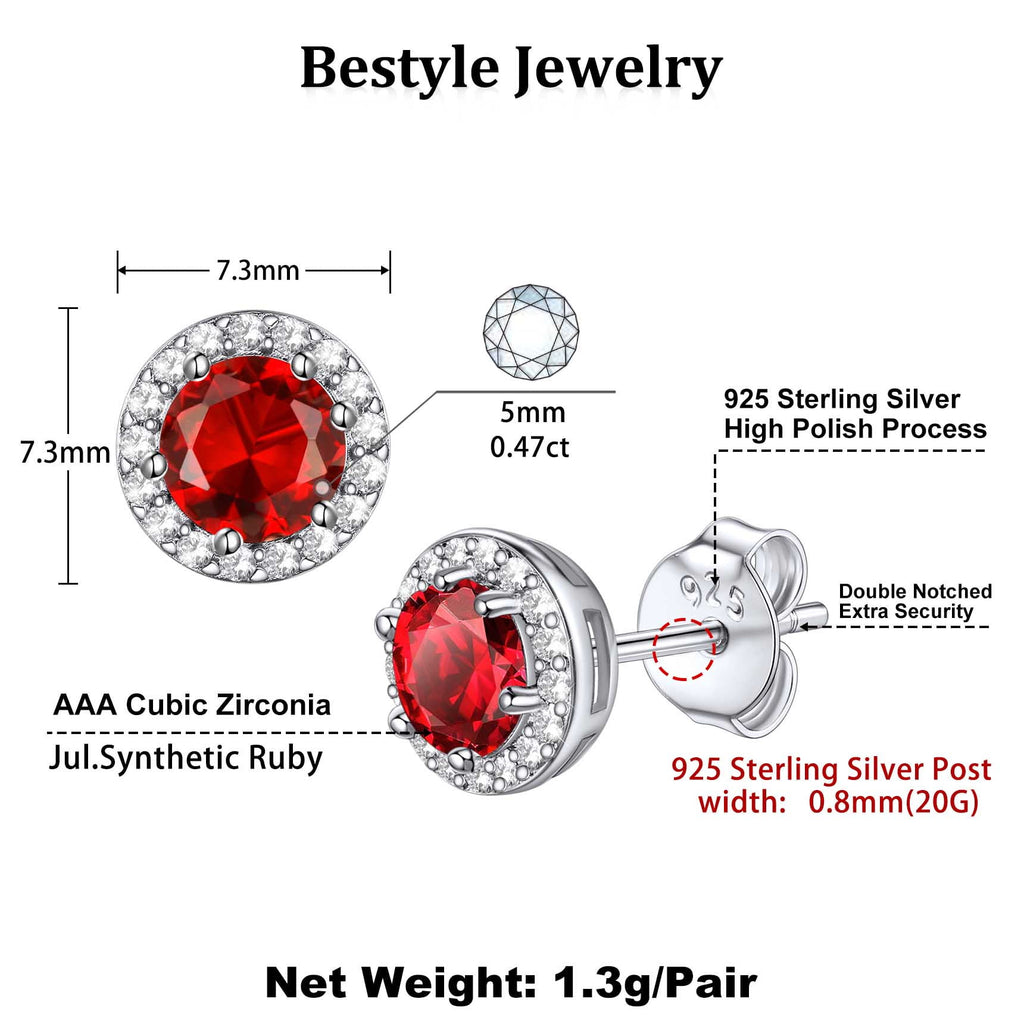 S925 Sterling Earrings Created Pink Tourmaline Stud Earrings October Round Jewelry Gifts for Valentines Day