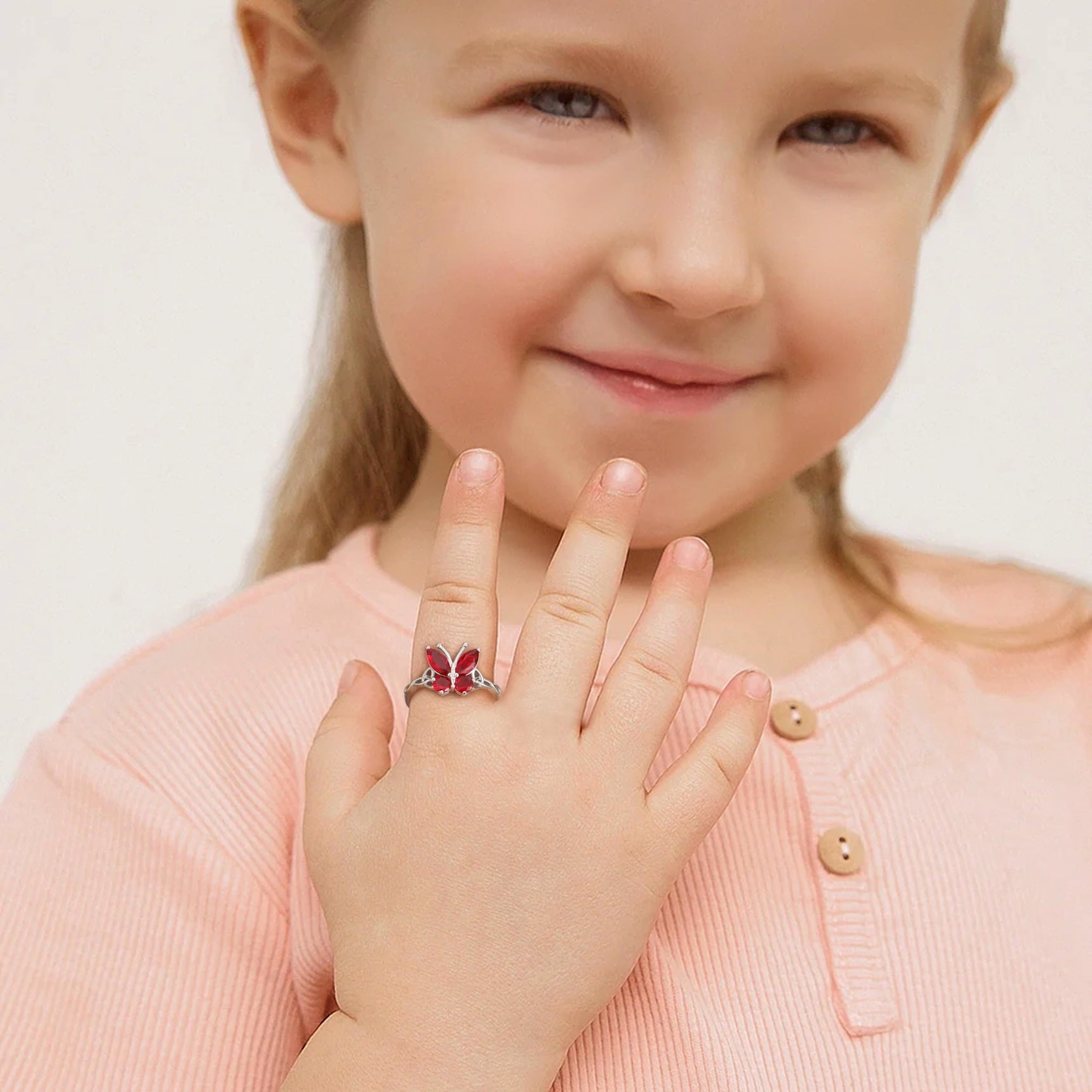 925 Sterling Butterfly Rings, July Ruby Adjustable Open Band Ring Jewelry Valentines Day
