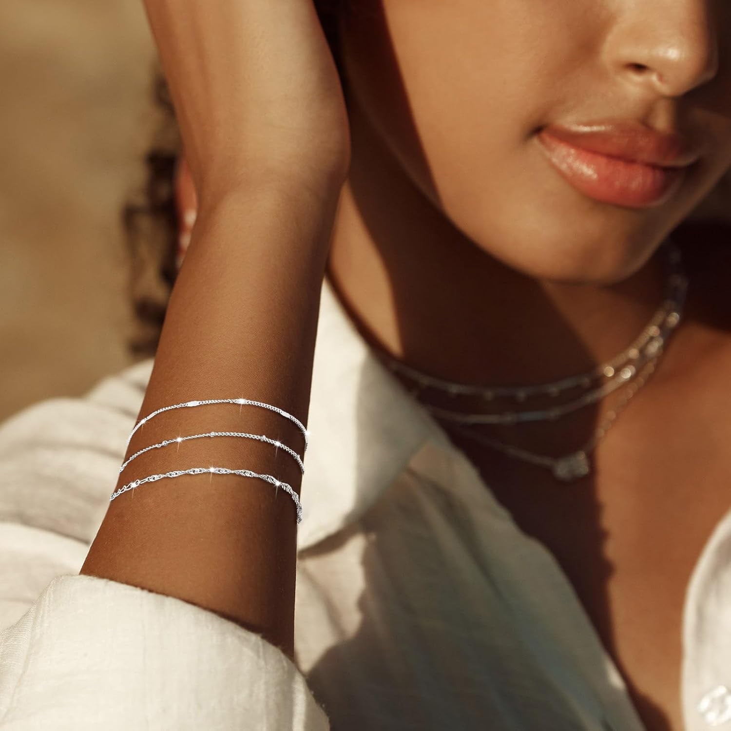 925 Sterling Dainty Bracelets for Women , Pack Gifts for Women