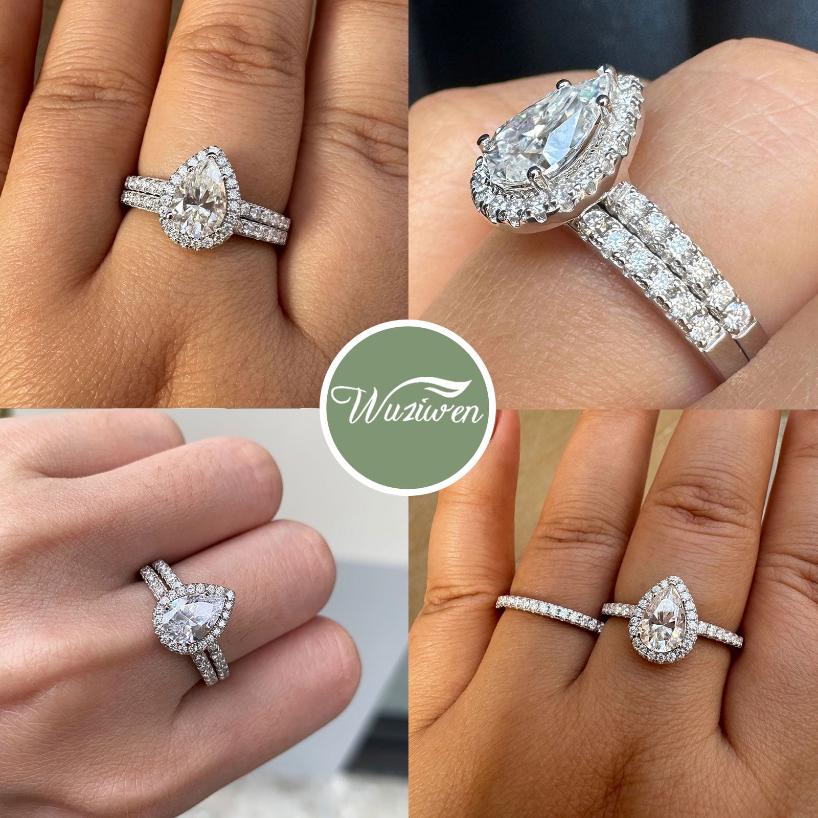 2Ct Round Cut Wedding Rings for Women Halo Engagement Ring Sets 925 Sterling CZ Size 8