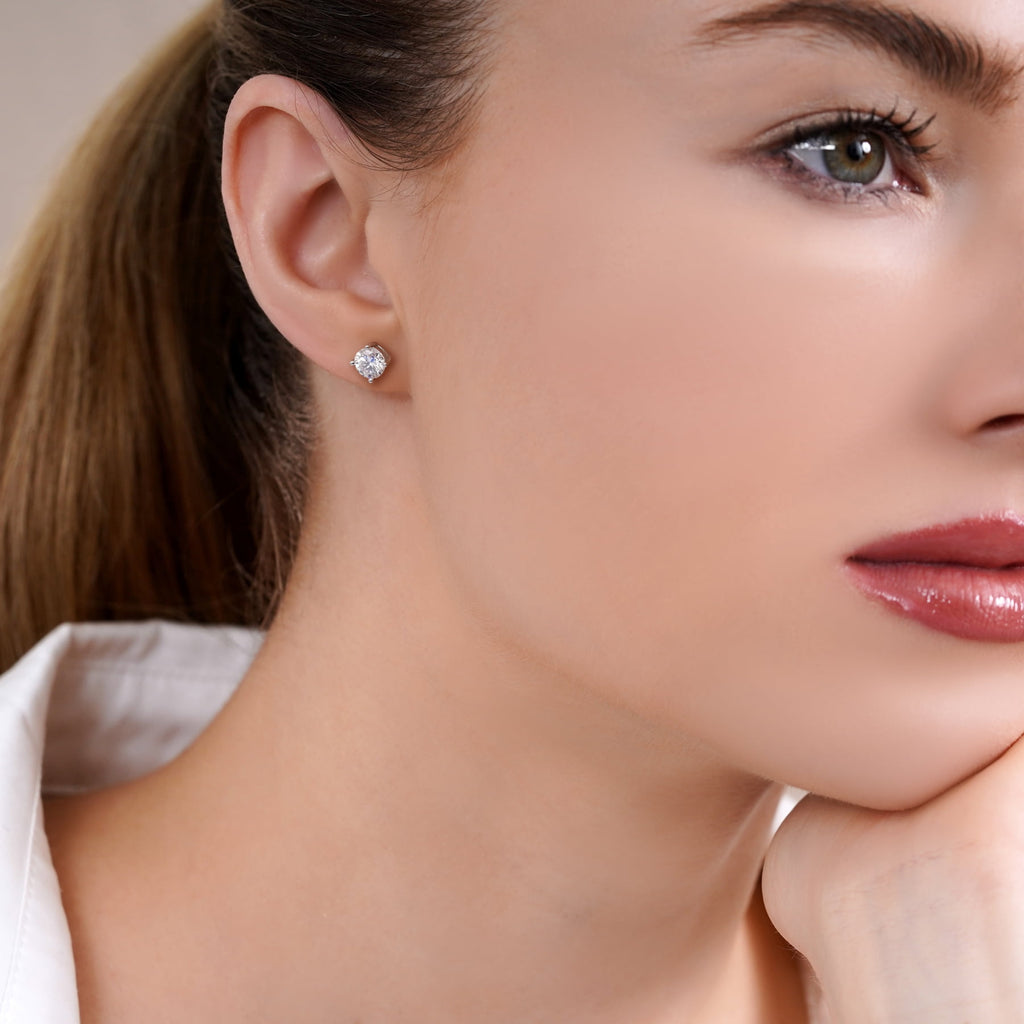 4 Prong 2 Round Shaped Solitaire Stud Earrings in 18k White Plating for Women