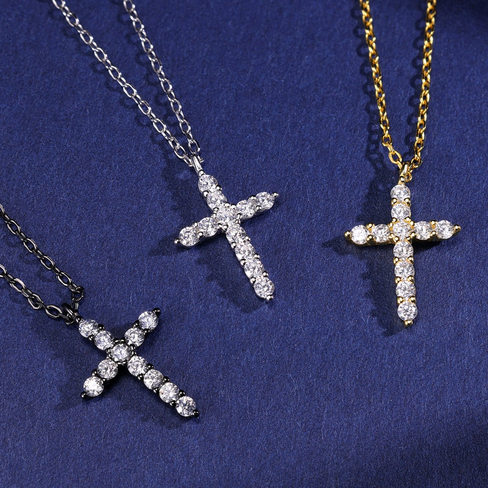 14K Plated Zirconia Cross Pendant Necklace for Women with 925