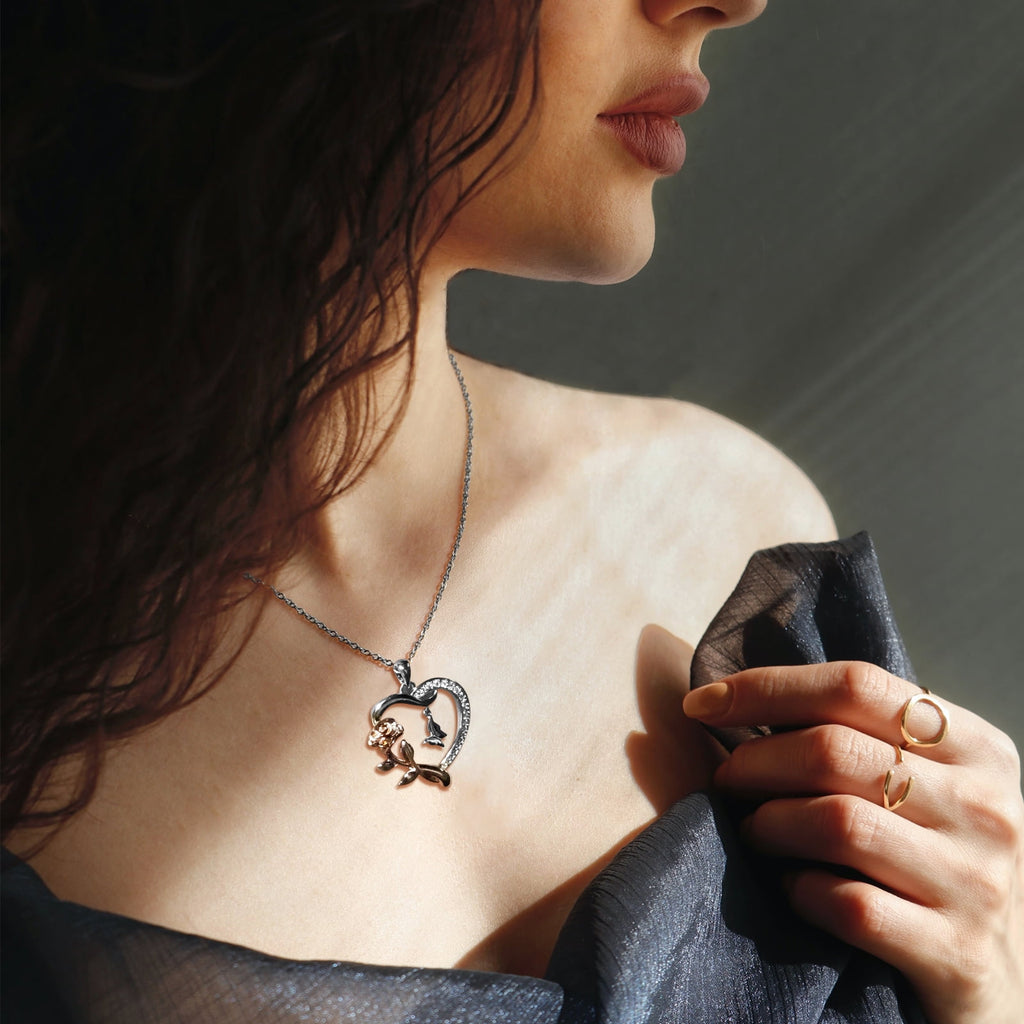 Heart Necklace for Women 14k Plated CZ Rose and Butterfly Jewelry for Women 's Day